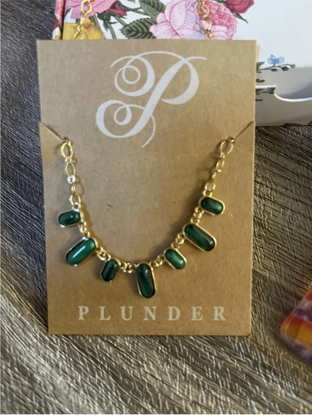 Green Stone Necklace & Multicolor Resin Hoop Earrings - Women Accessories